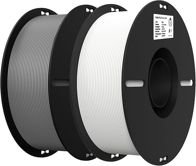 Creality 3D Printer Filament PLA Filament 1.75mm Bundle for 3D Printing Ender PLA Filament 3D Printers No-Tangling Strong Bonding &amp Overhang Performance Accuracy +/- 0.02mm (White &amp Grey