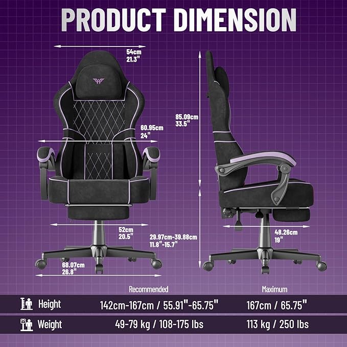 Soontrans Velvet Fabric Gaming Chair Racing Office Computer Desk ChairErgonomic Gamer Chair for Adult High Back Comfortable Video Game Chair with Footrest and Massage Lumbar Cushion