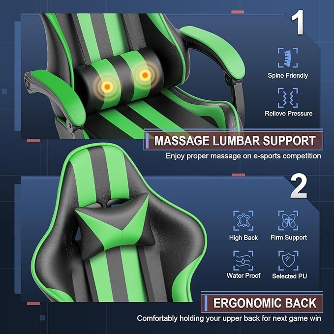 Ferghana Gaming Chairs with FootrestMassage Gamer ChairChristmasXmas GiftPC Game Chair for Adults Teens for Live Streaming Room