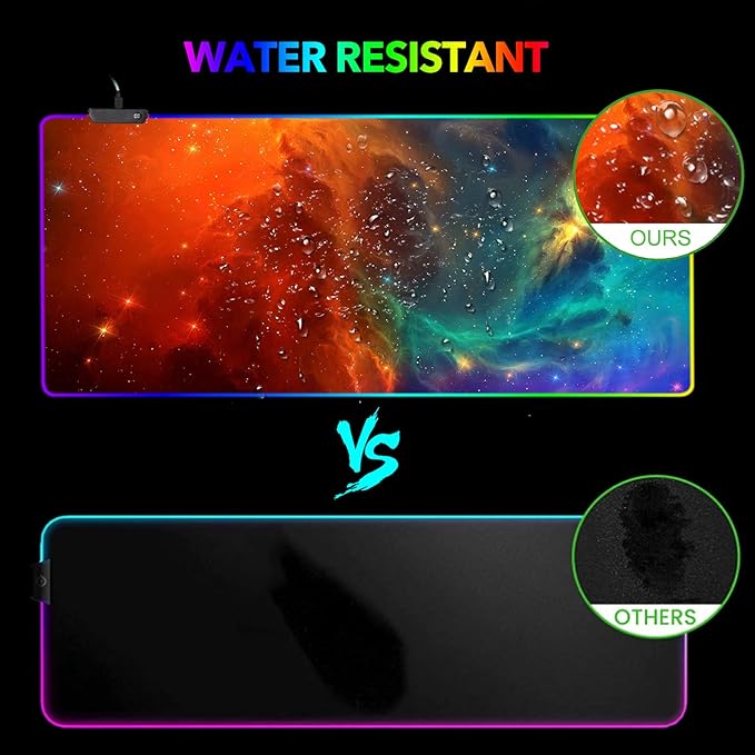 AIMSA Large RGB Gaming Mouse Pad Keyboard Mousepad Led Extended 35.4 x 15.8 inch Non-Slip Rubber Base with 14 Lighting Modes Big Desk Mat Waterproof Galaxy Nebula