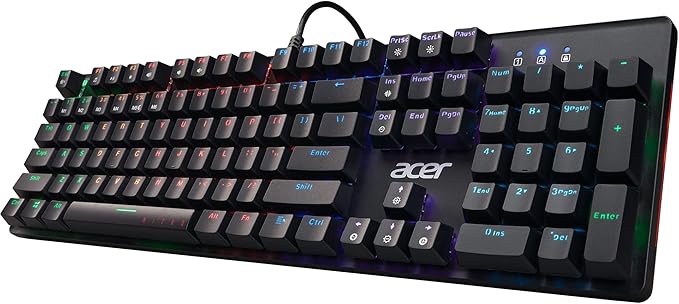 acer Nitro Gen 2 Wired Gaming Keyboard - RGB Illuminated Keyboard | 100% Anti-Ghosting (N-Key Rollover) | Mechanical Axis | Ergonomic Arc Keycaps | Embedded Multimedia Keys (Pack of 1)
