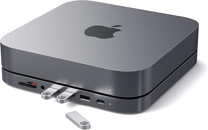 Satechi USB C Hub Type-C Aluminum Stand &amp Hub USB-C Data Port Micro/SD Card Readers USB 3.0 &amp Headphone Jack Port for Mac mini M2/M1 (Not Compatible with M4) - Space Gray
