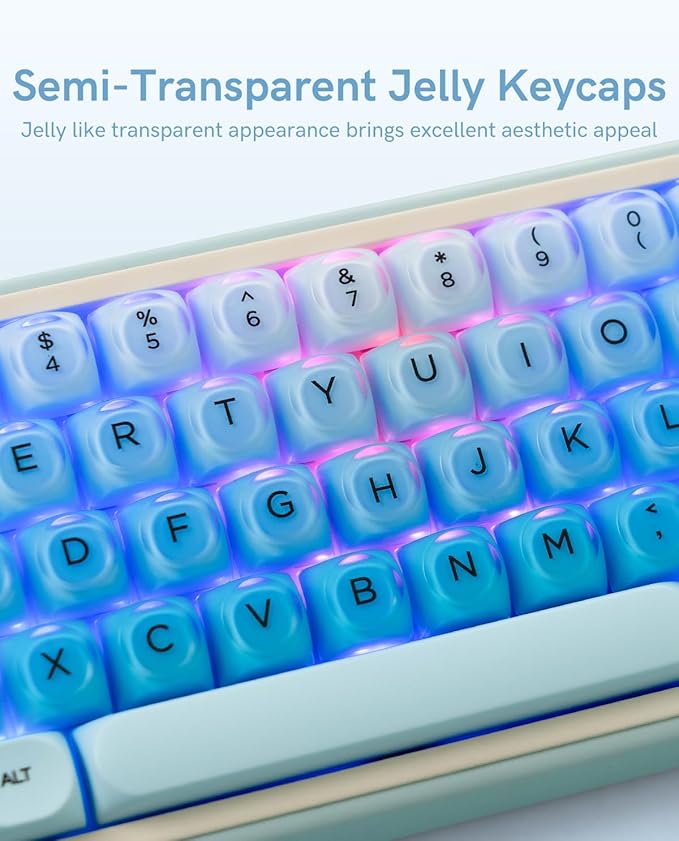 132 Keys PBT Keycaps Jelly Keycaps Cute Custom Creamy Key caps MOA Profile for 61/68/84/87/98/100 Cherry Gateron MX Mechanical Keyboards Blue