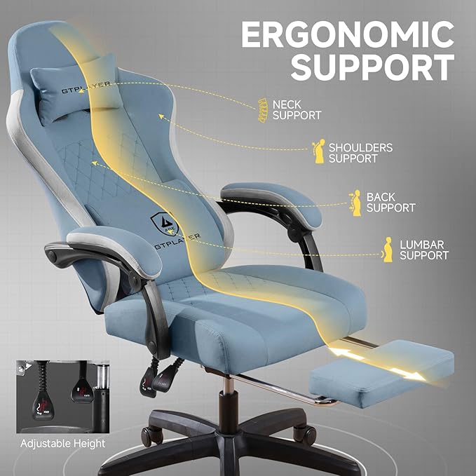 GTPLAYER Gaming Chair Computer Office Chair with Pocket Spring Cushion Linkage Armrests and Footrest High Back Ergonomic Computer Chair with Lumbar Support Task Chair with Footrest