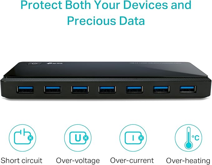 TP-Link Powered USB Hub 3.0 with 7 USB 3.0 Data Ports and 2 Smart Charging USB Ports. Compatible with Windows Mac Chrome &amp Linux OS with Power On/Off Button 12V/4A Power Adapter(UH720)