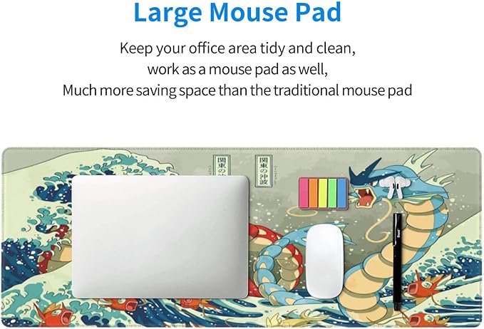 Large Gaming Mouse PadJapanese Ukiyoe Anime Dragon MousepadStitched EdgesNon-Slip Rubber BaseLong Extended Desk Mouse Mat(31.5x12)