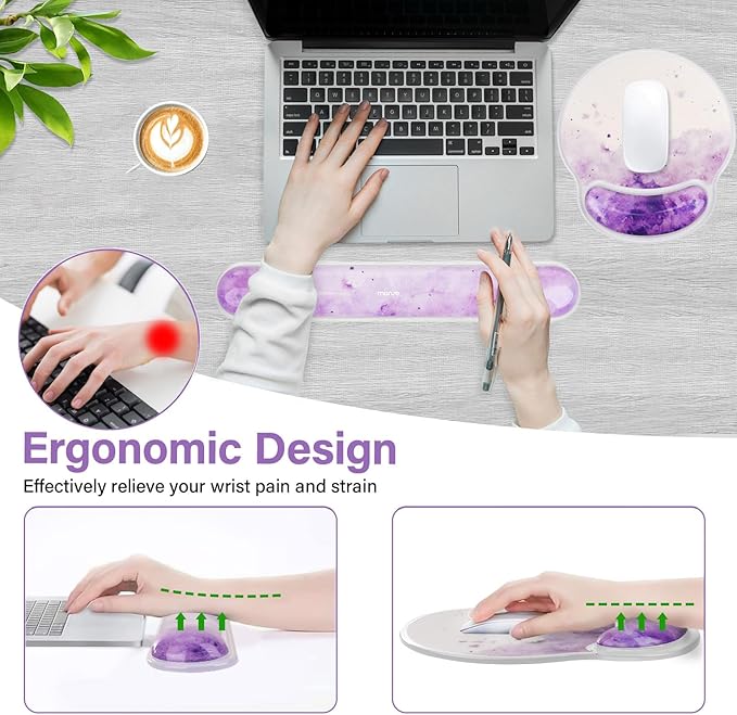 MOSISO Gel Wrist Rest Support for Mouse Pad&ampKeyboard Set Circle Curved Ink Cloud Ergonomic Mousepad Non-Slip Base Home/Office Pain Relief&ampSoft Cooling Gel Easy Typing Pad for Computer Laptop