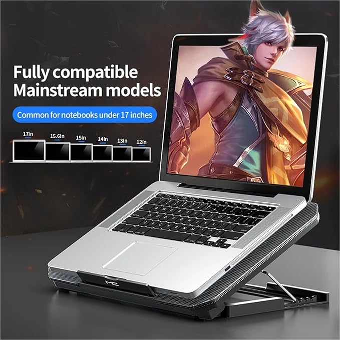 Compatible for 17 Gaming Laptop Cooling Pad 2600RPM Fan LED Screen 2 USB Ports Notebook Stand(White)