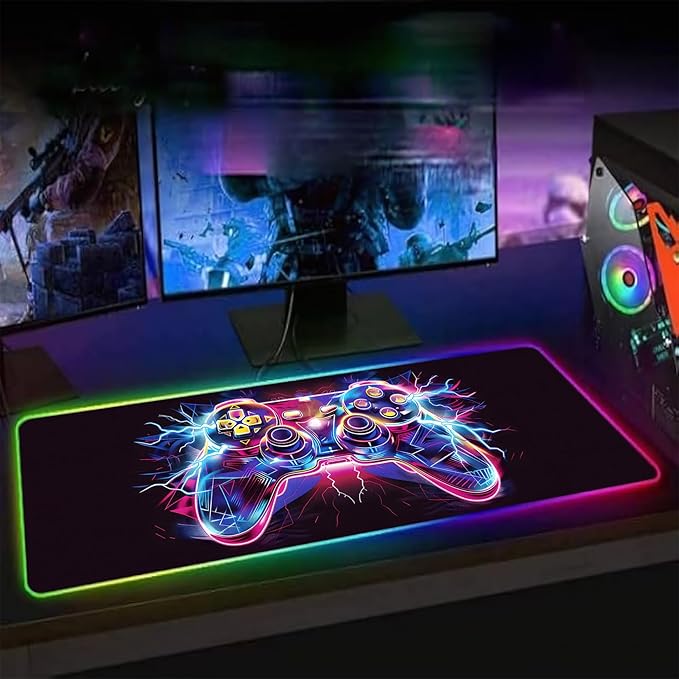 XL Led Gaming Mouse Pad with 14 Light Modes - Light Up Gamer Mouse Pad31.5 x 11.8in Non-Slip Gamepad Style RGB Large Gamer MousepadBlack Long Glowing Gaming Accessories for DeskWaterproof