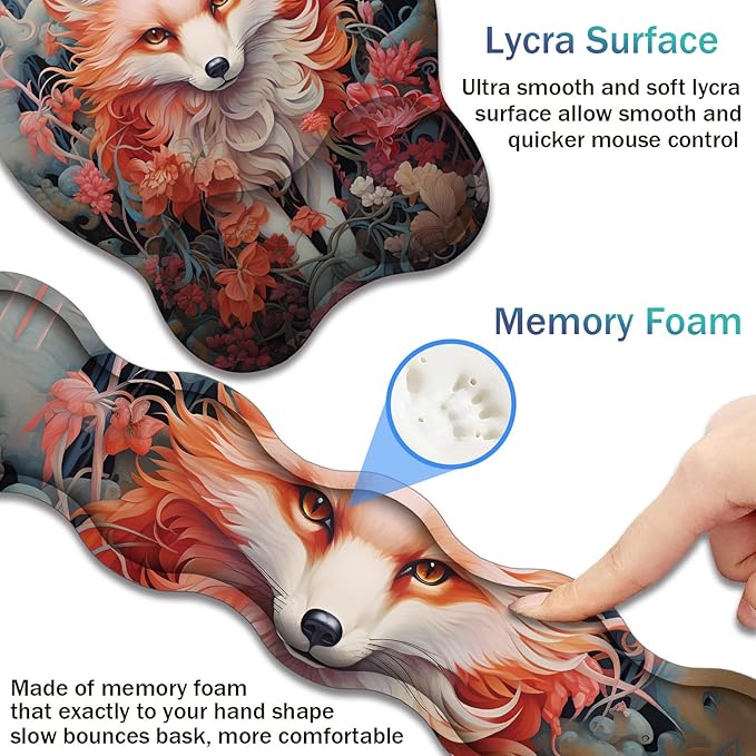 Ergonomic Keyboard Wrist Support Pad and Wrist Support Mouse Pad Anti-Slip with Gel Memory Mouse Pad Set Suitable for Office Use/Home Use - Fox