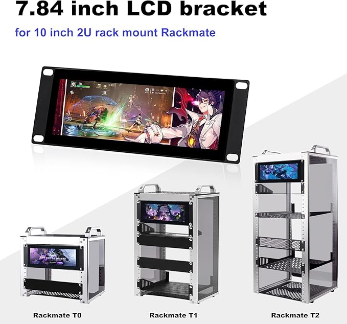 GeeekPi 7.84 inch 1280x400 LCD Touch Screen 2U Rack Mount Monitor for DeskPi RackMate T0/T1/T2/T0 Plus/T1 Plus/TL1 Server Cabinet