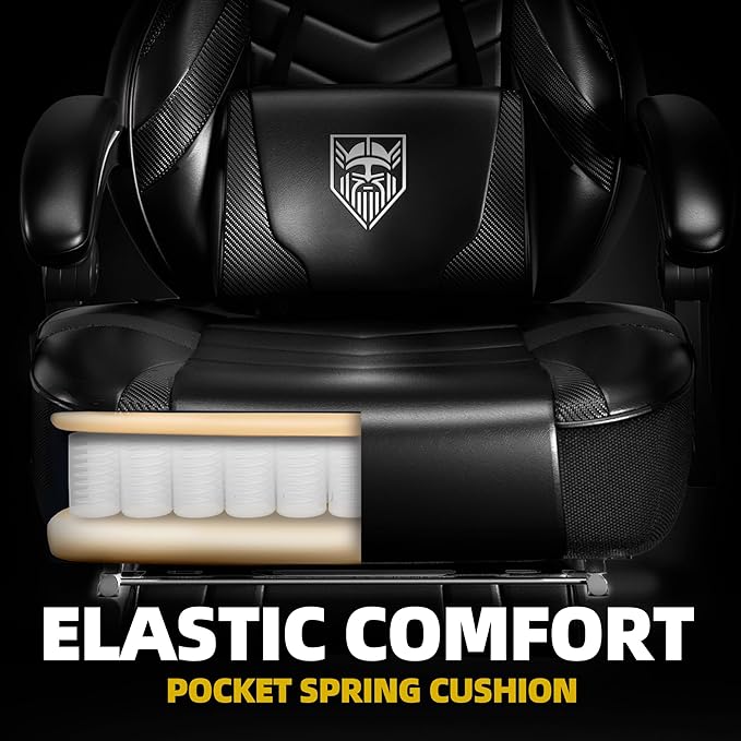 Vonesse Gaming Chair Big and Tall Office Chair with Footrest and Massage Gaming Chairs for Adults with Lumbar Support Ergonomic High Back Computer Desk Chair with Pocket Spring Cushion (Black)