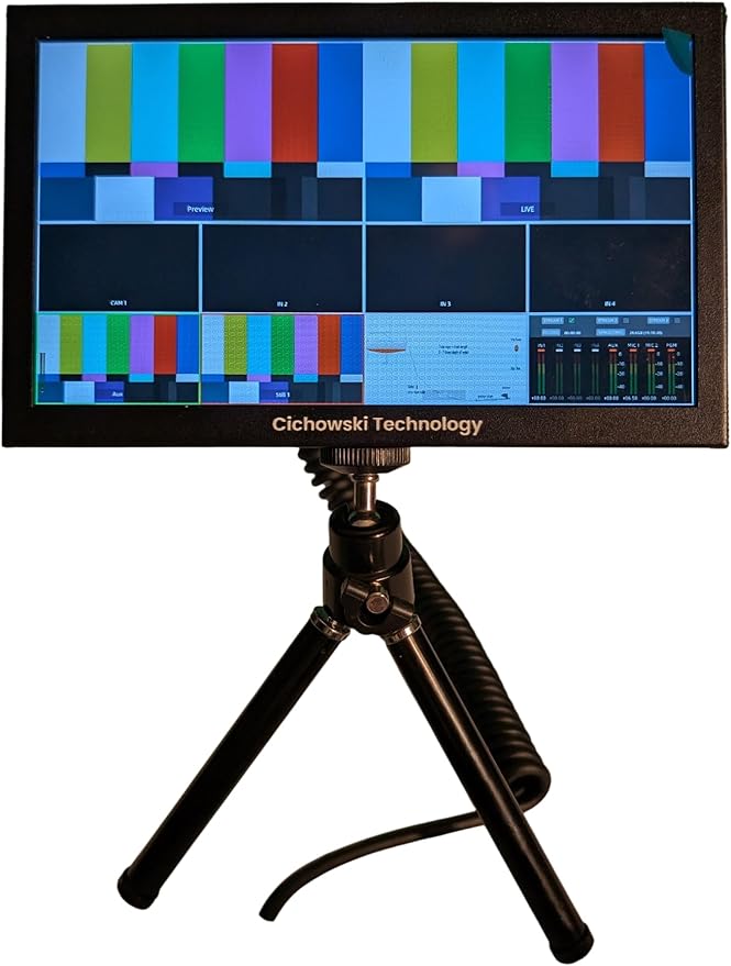 7-Inch LCD Film Production Monitor with HDMI 4K Pass-Through 1280x600 Resolution Table Stand Sun Shade Professional 4K Cables Black Metal. NO-Sound