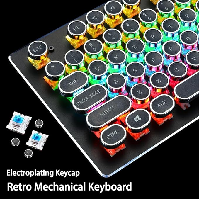 Vikye RGB Backlit Gaming Keyboard 104 Keys Blue Switch Mechanical Keyboard with Multimedia Shortcut Keys Ergonomic Design for 7 8 10 for OS X PC Laptop (Black)