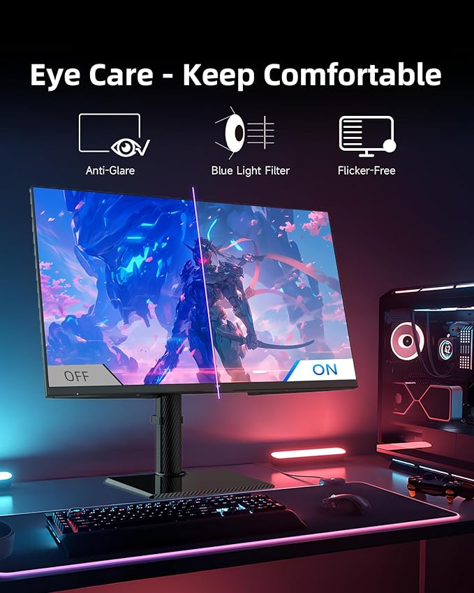 KTC 27 Inch 4K Gaming Monitor - UHD 160Hz Monitor with Fast IPS Panel 1ms MPRT 140%sRGB HDR 400 Adaptive Sync HDMI DisplayPort Height Tilt Pivot Swivel Adjustable Carbon Fiber Backcover U27T6