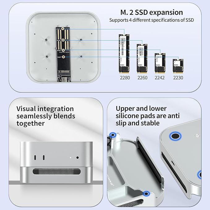 FEICHAO Desktop Stand Dustproof Heat Dissipation Bracket SSD Enclosure Base Compatible with Mini M4/M4 Pro