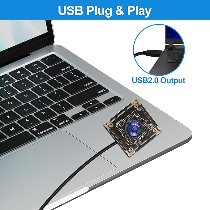 MMlove 5MP USB Camera Module 30FPS Webcam 80° Viewing Angle No Distortion Lens Lightburn Camera 1944P Industrial Security Camera USB2.0 for VR Face Recognition StreamingPC/Laptop/Raspberry Pi