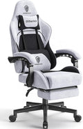 Dowinx Gaming Chair Fabric with Pocket Spring Cushion Massage Game Chair Cloth with Headrest Ergonomic Computer Chair with Footrest 290LBS Black and Grey