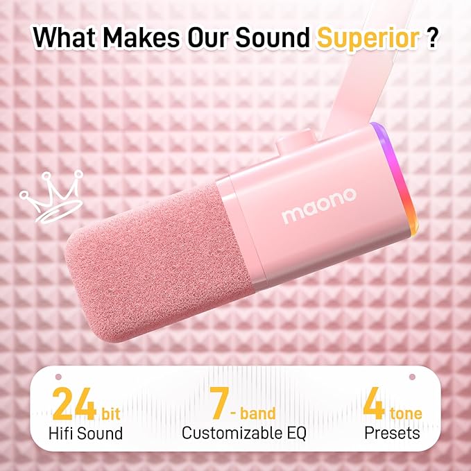 MAONO USB/XLR Podcasting Microphone for PC Gaming Streaming Dynamic Mic with Mute Button RGB Desktop StandComputer Mic for Video Studio Recording-PD100XPink