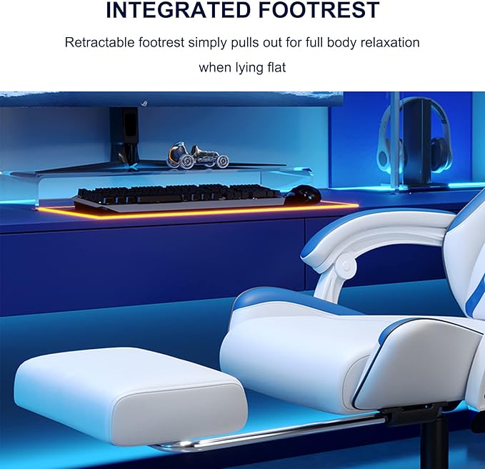Computer PC Chair Height-Adjustable Swivel Video Game Chair Executive Office with Footrest Lumbar Support