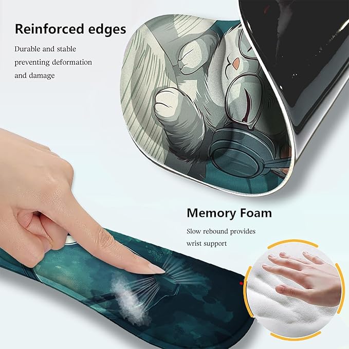 AQQA Mouse Pad SetErgonomic Mouse Pad with Wrist RestComfortable Mousepad with Smooth Wrist Support Surface and Non-Slip PU Base forHome Office Desk Accessories Decor SuppliesCute Cat