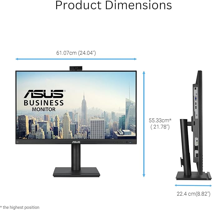 ASUS 27” 1080P Video Conferencing Monitor (BE279QFK) - Full HD IPS 100Hz Frameless Built-in Webcam Mic Array Speaker Height Adjustable Ergonomic Design Eye Care Wall Mountable 3 yr warranty