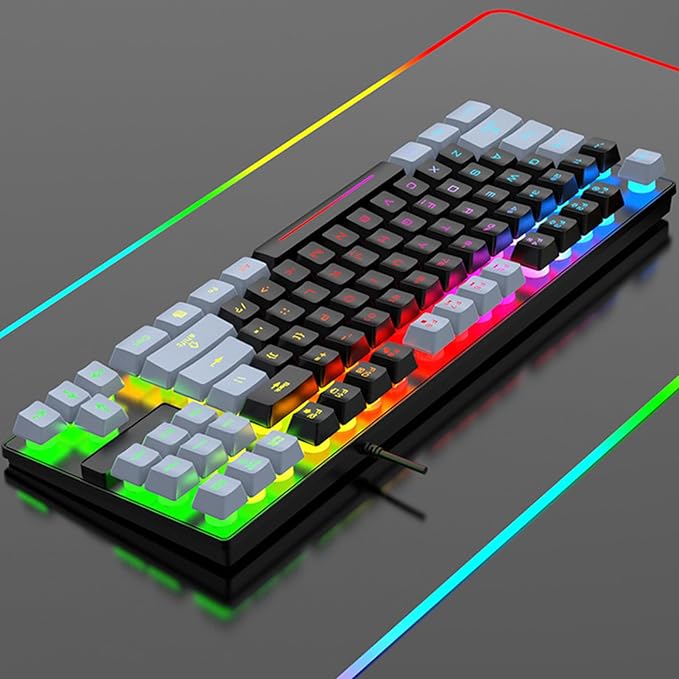 GOWENIC Gaming Keyboard USB Computer Keyboard 87 Keys RGB Backlit Floating Keycaps Dsign Contrast Color Space Saving Wired Keyboard for Desktop Laptop
