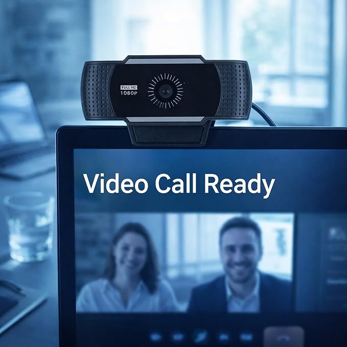 Computer Camera with Microphone Full HD 1080P USB Webcam Rotatable Clip - Automatic Noise Reduction Stereo Sound Ideal for Video Conferences and Webinars