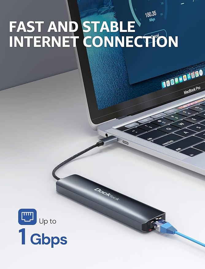 dockteck 7-in-1 USB C Hub with 4K 60Hz HDMI 1Gbps Ethernet 100W Power Delivery SD/TF Card Slots USB 3.0 Data Ports for MacBook iPad Pro XPS