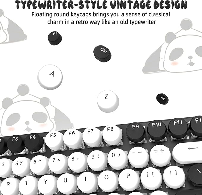 Typewriter Style Retro Wired Mechanical Gaming KeyboardVintage Steampunk Keyboard with Rainbow Backlit104-Key Red Switch Cute Keyboard with Number PadRound Keycaps Computer Keyboard for Win/Mac
