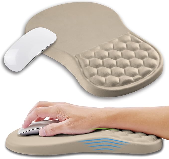 Ergonomic Mouse Pad Wrist Support with Memory Foam Massage Bulge Carpal Tunnel Pain Relief Mousepad Wrist Rest for Mouse(12x8 inch Apricot)