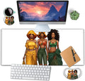 Large Mouse Pad with Mouse Wrist Rest 31.5x11.8 in Extended Mouse Mat Ergonomic Memory Foam Wrist Rest for Work &amp Gaming Writing Pad African American Women Black Girl Pattern White Office Desk