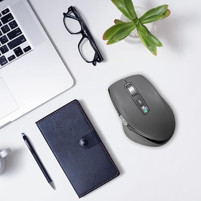 Wireless Side Scroll Mouse with Multi-Device Ergonomic Computer Mice with Smart Flying Scroll Quiet Click 4-Level DPI for Computer Laptop iPad Tablet MacBook (Grey)