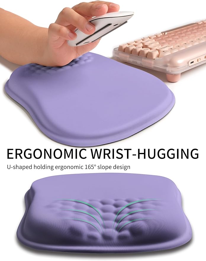 Hokafenle Ergonomic Wrist-Hugging Mouse Pad Wrist Support U-Shaped Holding Wrist Rest Mousepad for Carpal Tunnel Pain Relief with Cushioned Memory Foam Slope Massage Bulge (10.2x8.3 inLavender)