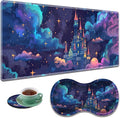 Large Gaming Mouse Pad + Mouse Wrist Rest Pad + Coaster Combination 31.5 x 11.8 Durable Non-Slip Extension Table Mat Suitable for Office and Home Astral Cloud Castle