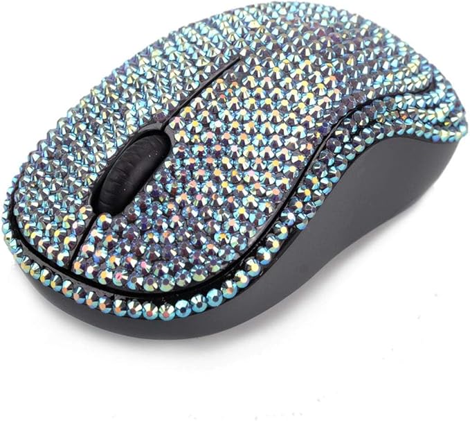Brand Luxury Bling Dazzle Jeweled Rhinestone Crystal Wireless Mouse for Computers and Laptops Office - Pink Colorful
