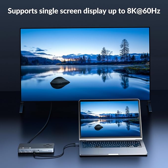 10 in 1 Docking Station with Thunderbolt 3 Port 2X USB 3.1 Gen1 2X USB 3.1 Gen2 PD 60W 8K@60Hz DP 3.5 Audio/Mic Ethernet 120W DC in NVMe and SATA M.2 SSD Enclosure