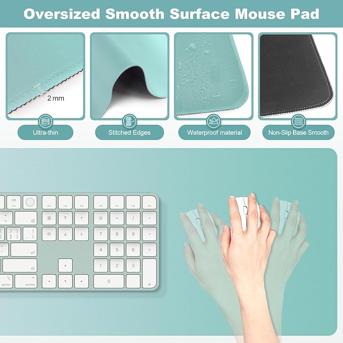 4-in-1 Large Gaming Mouse Pad Keyboard Wrist Rest Pad &amp Wrist Support Mousepad Set Extended Desk Pad Waterproof Desk Mat Protector for Home Office Decor Study Game 35.4×15.7 Inches I Mint Green