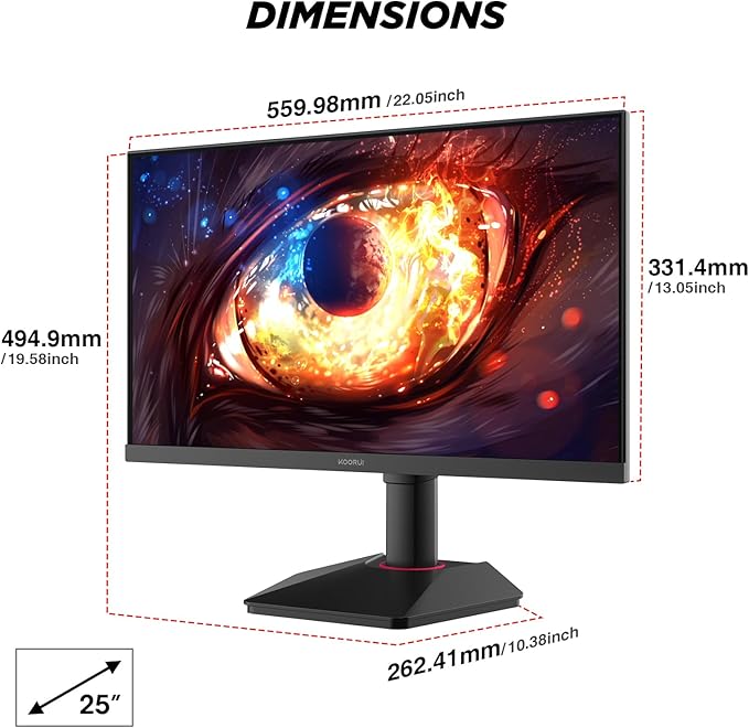 KOORUI G2511E 24.5 Inch Gaming Monitor 320Hz 1ms Fast IPS PC Monitor FHD 1080P HDR 400 95% DCI-P3 Color Gamut Adaptive Sync Compatible Ergonomic Stand HDMI 2.0 &amp DP 1.4 Black