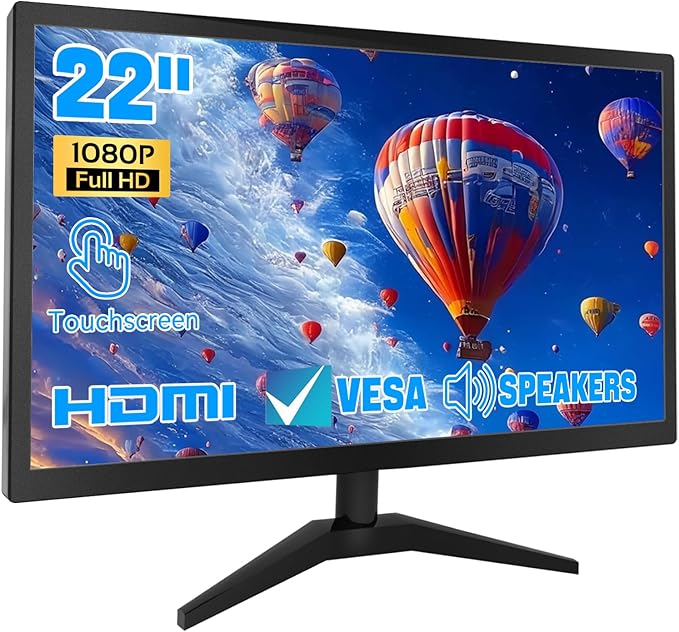 Touchscreen Monitor 22 Inch FHD 1920x1080P IPS PC Monitor 10-Point Touch Screen Computer Display with HDMI VGA USB Ports Built-in Speakers VESA Mountable