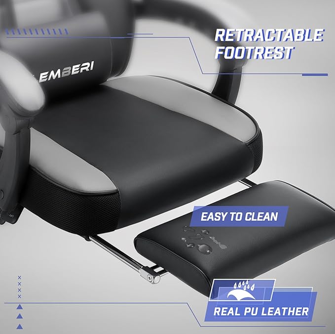 LEMBERI Gaming Chairs with FootrestErgonomic Video Game Chairs for AdultsBig and Tall Chair 400lb Weight Capacity Racing Style Computer Gamer Chair with Headrest and Lumbar Support