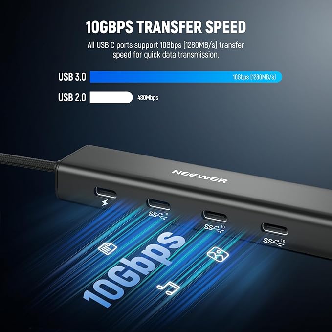 NEEWER USB C Hub Dock with Cold Shoe Adapter 4 in 1 Multiport Adapter Dongle with 3X USB C Port 3.1 Gen2 &amp 1x 100W PD 10Gbps Compatible with iPhone 16 15 iPad Mac Android PC Laptop PS020E