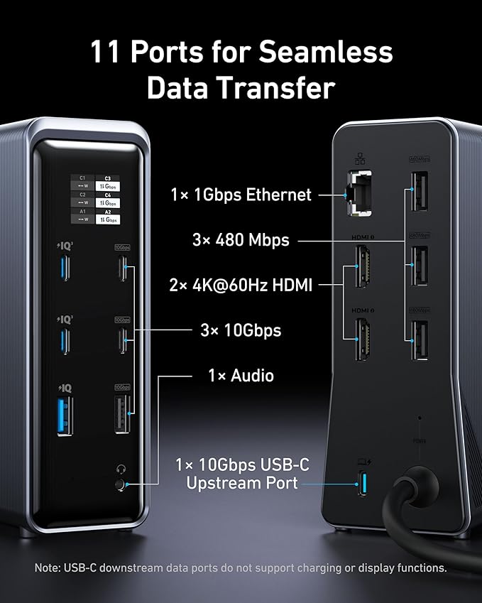 Anker Prime Docking Station 14-Port with 160W Max Output 10Gbps Fast Data Transfer Real-Time Smart Interface Audio and Ethernet Ports Dual 4K Displays for Dell HP Lenovo and More