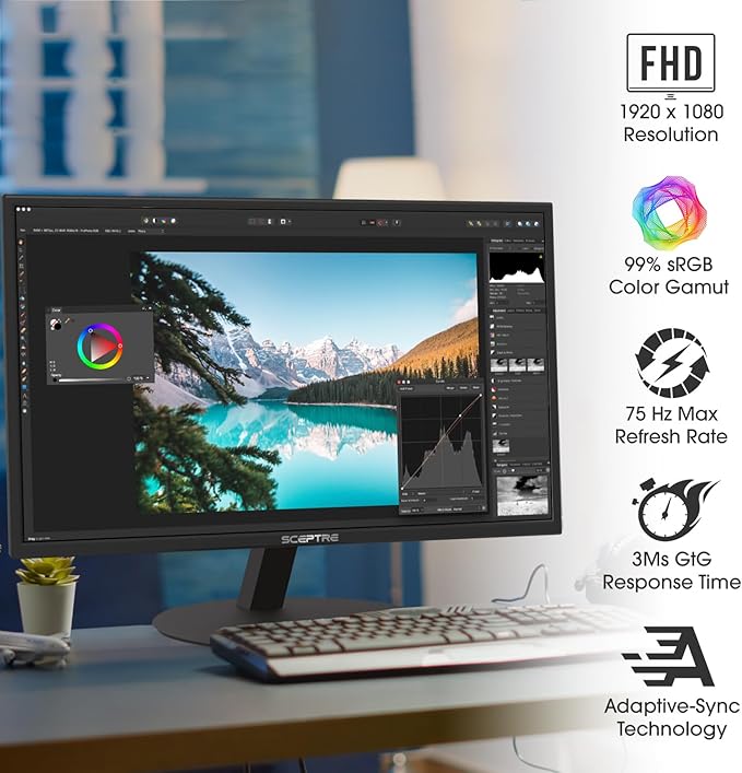 Sceptre E275W-1920 27 FHD 1080p 75Hz Monitor HDMI VGA Build-In Speakers Metal Black