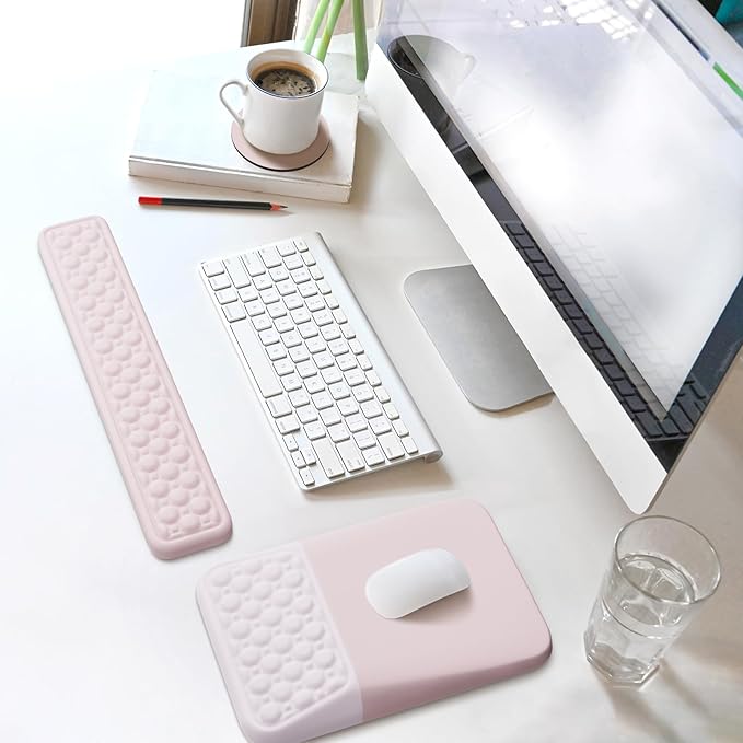 Ospelelf Ergonomic Mouse Pad and Keyboard Wrist Rest Typing Wrist Pad with Support Desk Mousepad Set for Office Pink