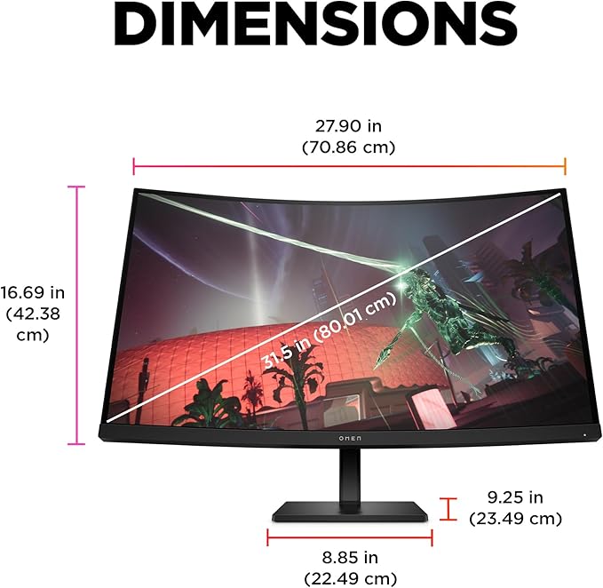HP OMEN 32c QHD 165Hz Curved Gaming Monitor QHD Display (2560 x 1440) VA Panel 99% sRGB 90% DCI-P3 16:9 AMD FreeSync Premium Technology 32c (2023)