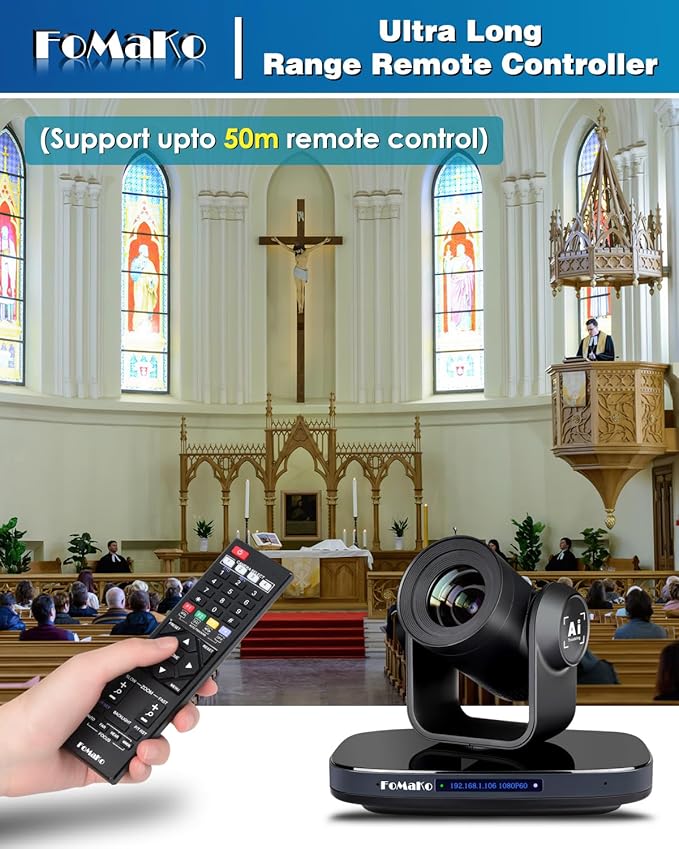 FoMaKo PTZ Camera HDMI 1080P60 AI Auto-Tracking PTZ Camera 20X Optical Zoom USB3.0 Type-C 3G-SDIfor Church Worship Education Conference Events NDI UpgradeableK20Black Color