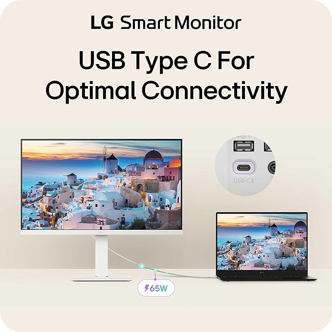 LG 27U730SA-W 27-Inch Smart 4K UHD (3840 x 2160) IPS Computer Monitor HDR10 Built-in Speaker Screen Share Bluetooth Remote Control HDMI USB Type-C PD 65W Tilt/Height/Swivel/Pivot Stand White