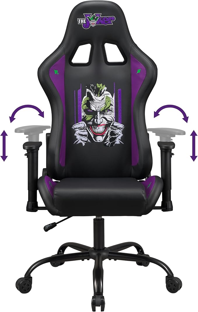 Joker - Gaming Chair or Office Chair Adult Gamer Chair Comfortable seat Integrated headrest Adjustable armrests and Height Ergonomic backrest - Black