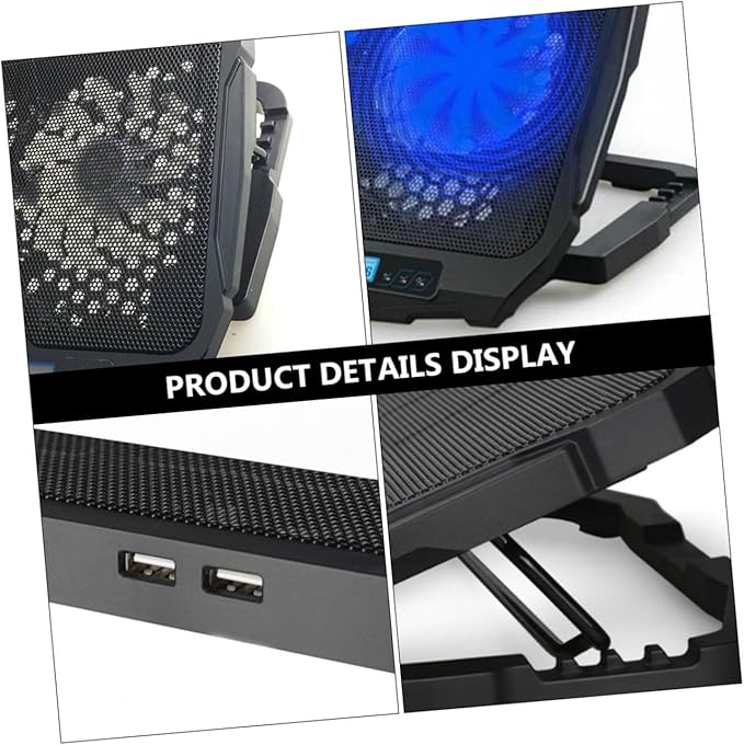 BESPORTBLE Silent Laptop Cooling Stand with Powerful Fans for Notebooks Ergonomic Desktop Support Stable Sturdy Design Relieves Neck Low Energy Consumption Black Model